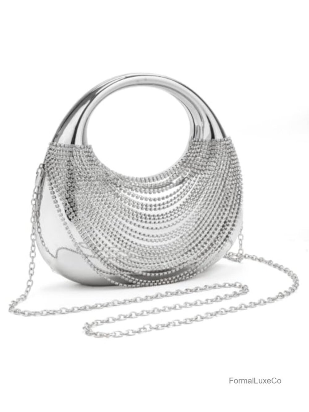 Rhinestone Fringe Evening Clutch Waterfall Bridal Bag with Chain